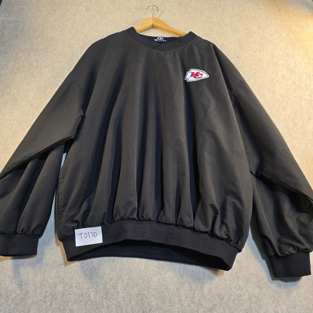 Vantage Kansas City Chiefs Windshirt Mens XL‎ Black Pullover V-Neck Windbreaker